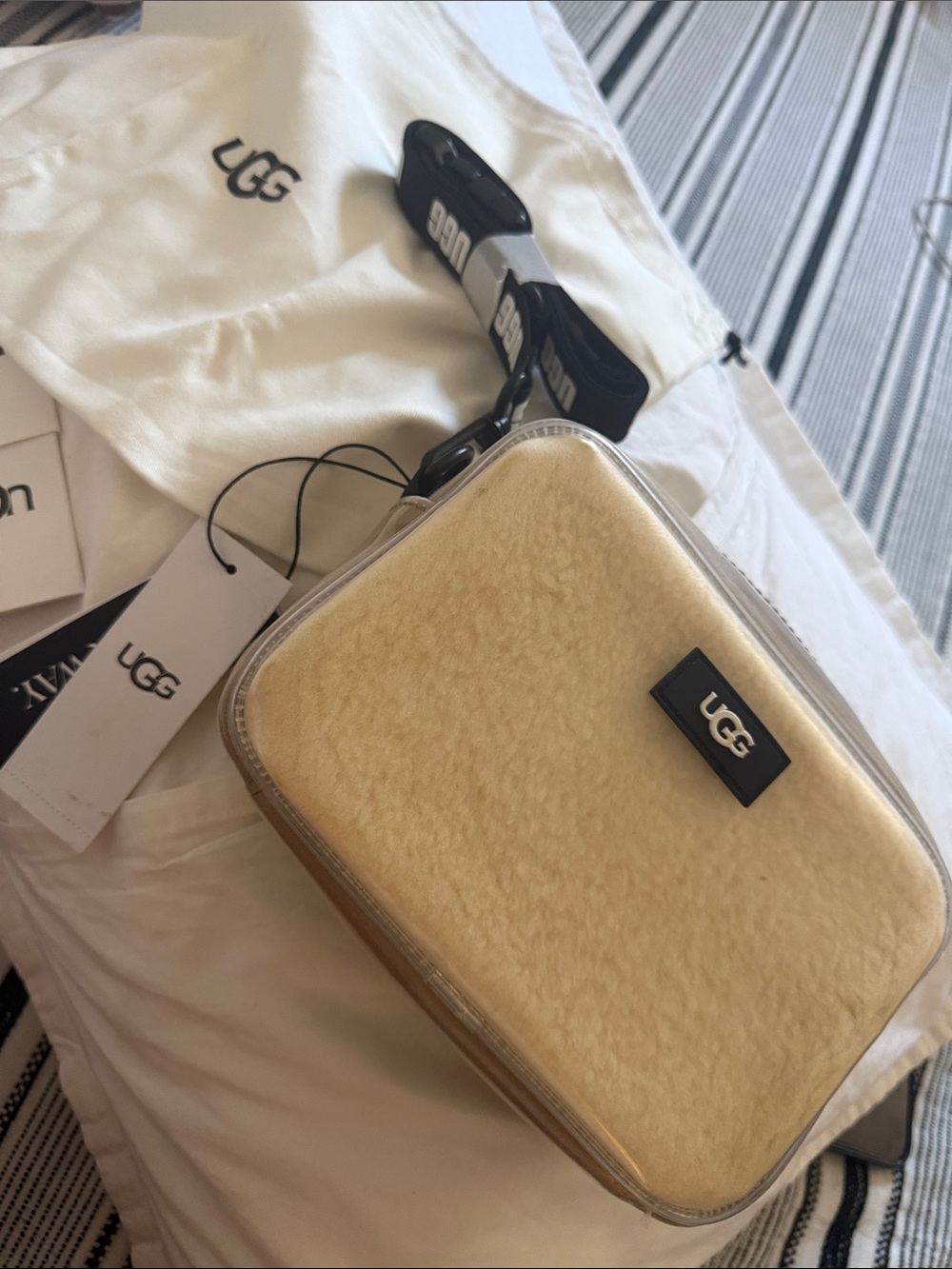 UGG Cream Shearling Crossbody Bag with Clear Trim